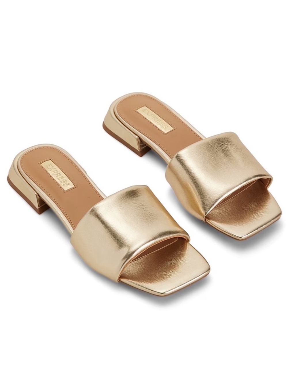 ✨ Express Gold Metallic Thick Strap Flat Sandals Minimalist Euro Summer Resort